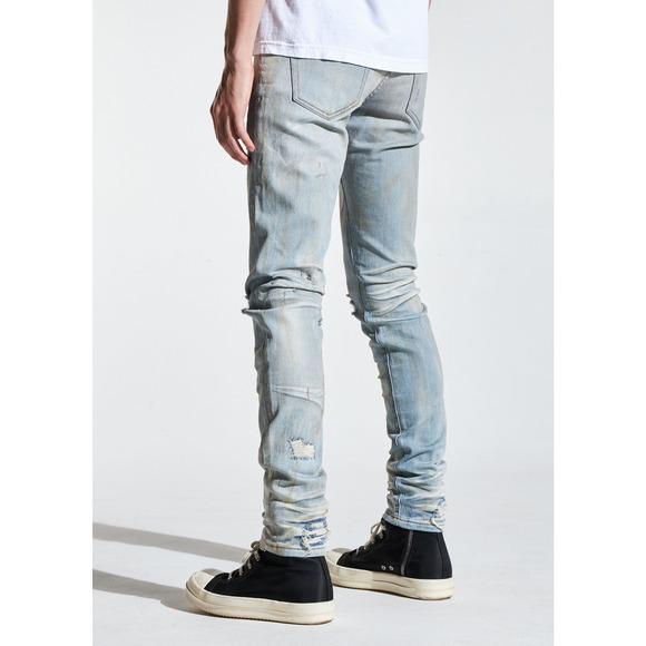 En Noir Men's Clash Dirty Wash Rip & Repair Distressed Skinny Fit Denim Jeans - Picture 3 of 5